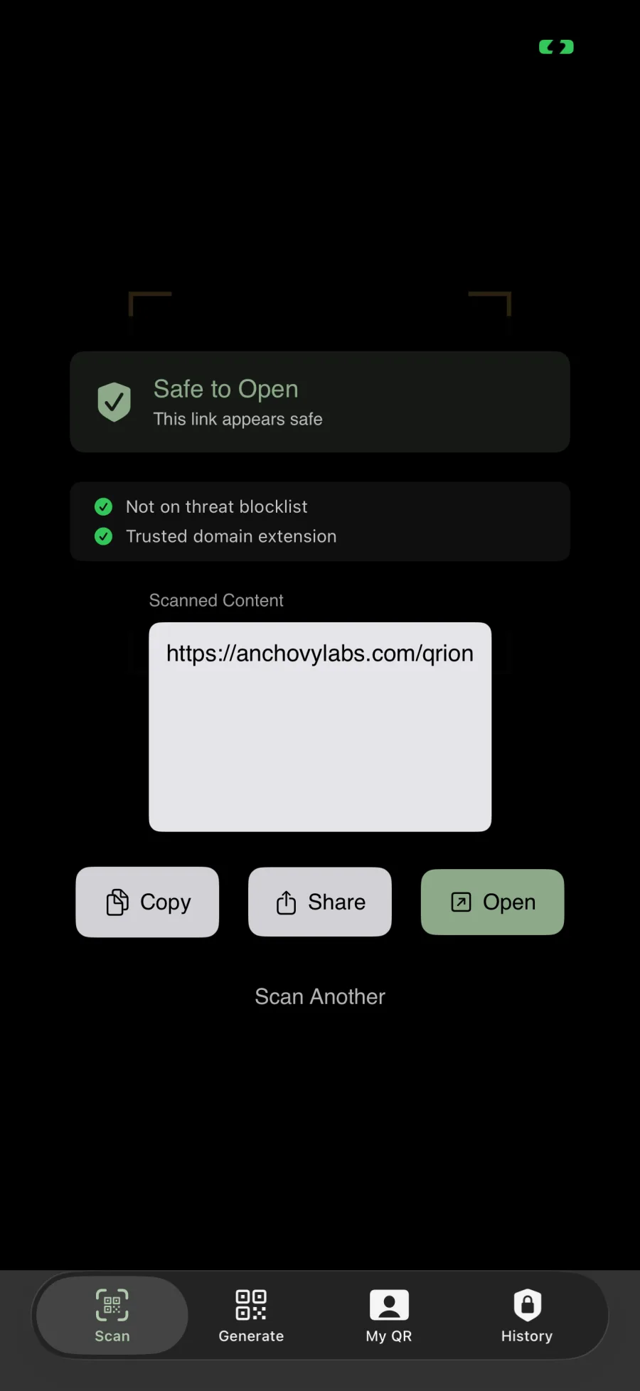 QRion screenshot: See the link first