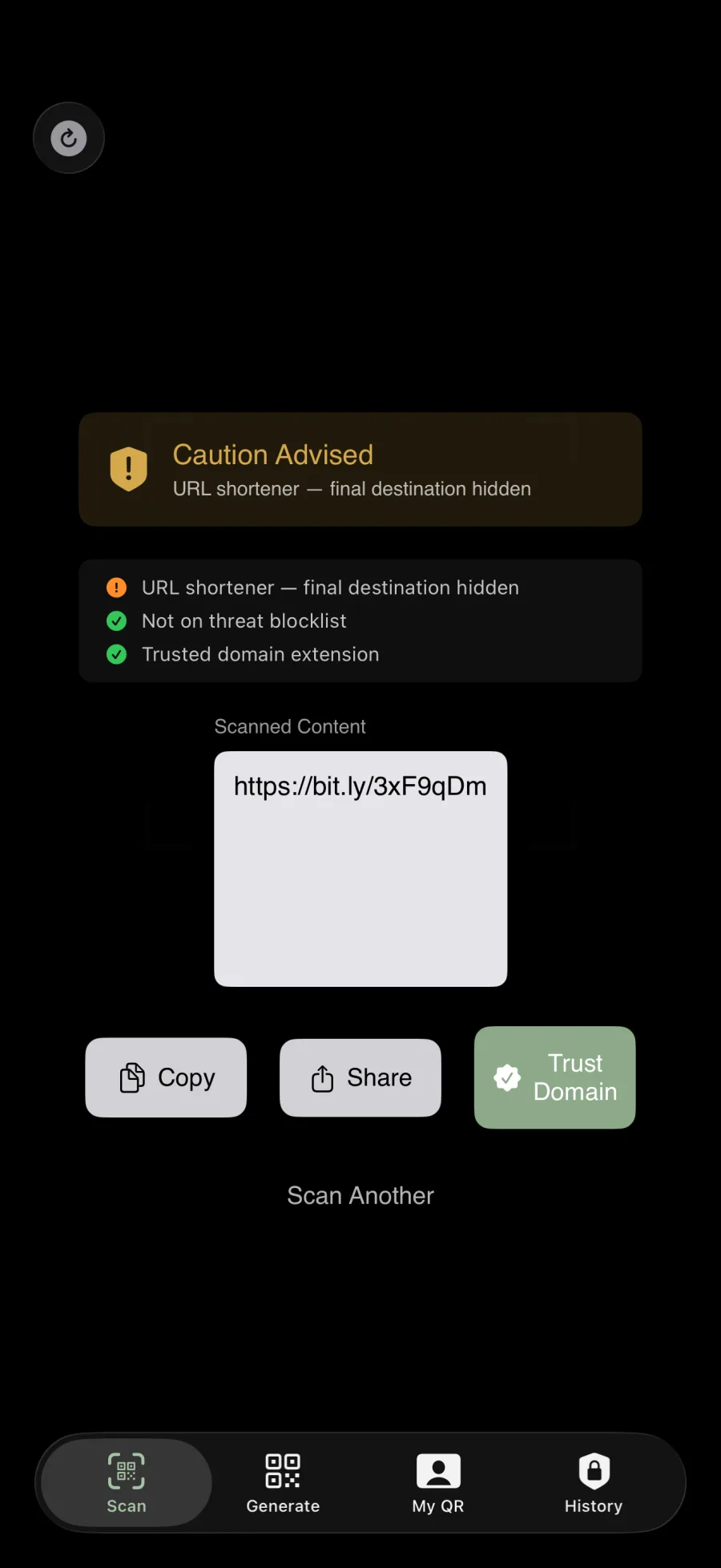 QRion screenshot: Don't open blind