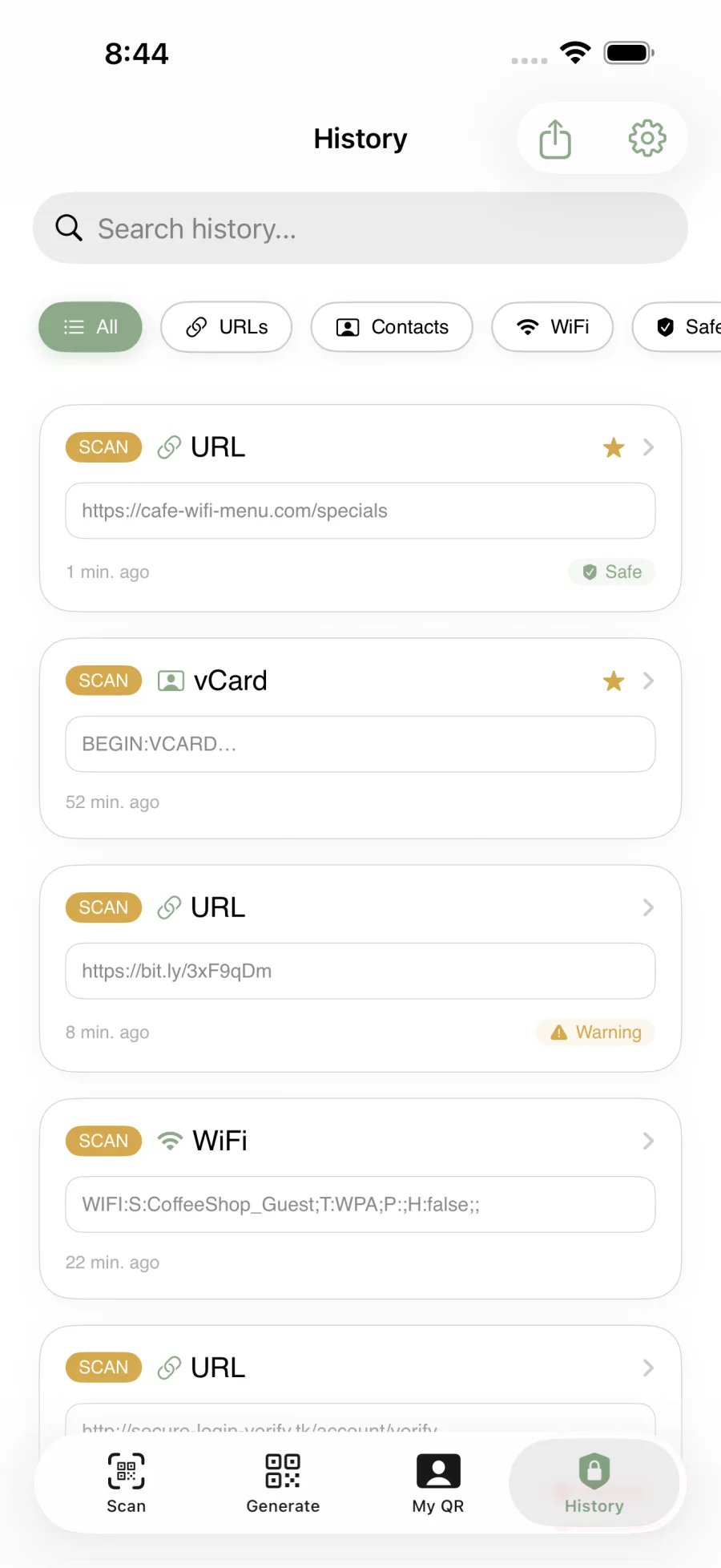 QRion screenshot: Review recent verdicts
