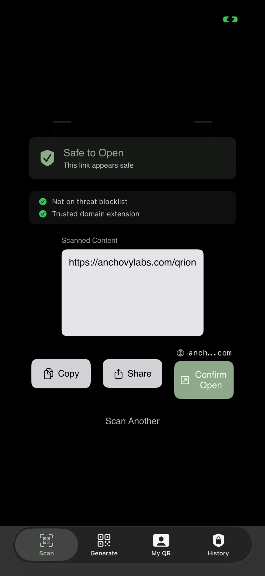 QRion screenshot: Safer than tap-and-hope